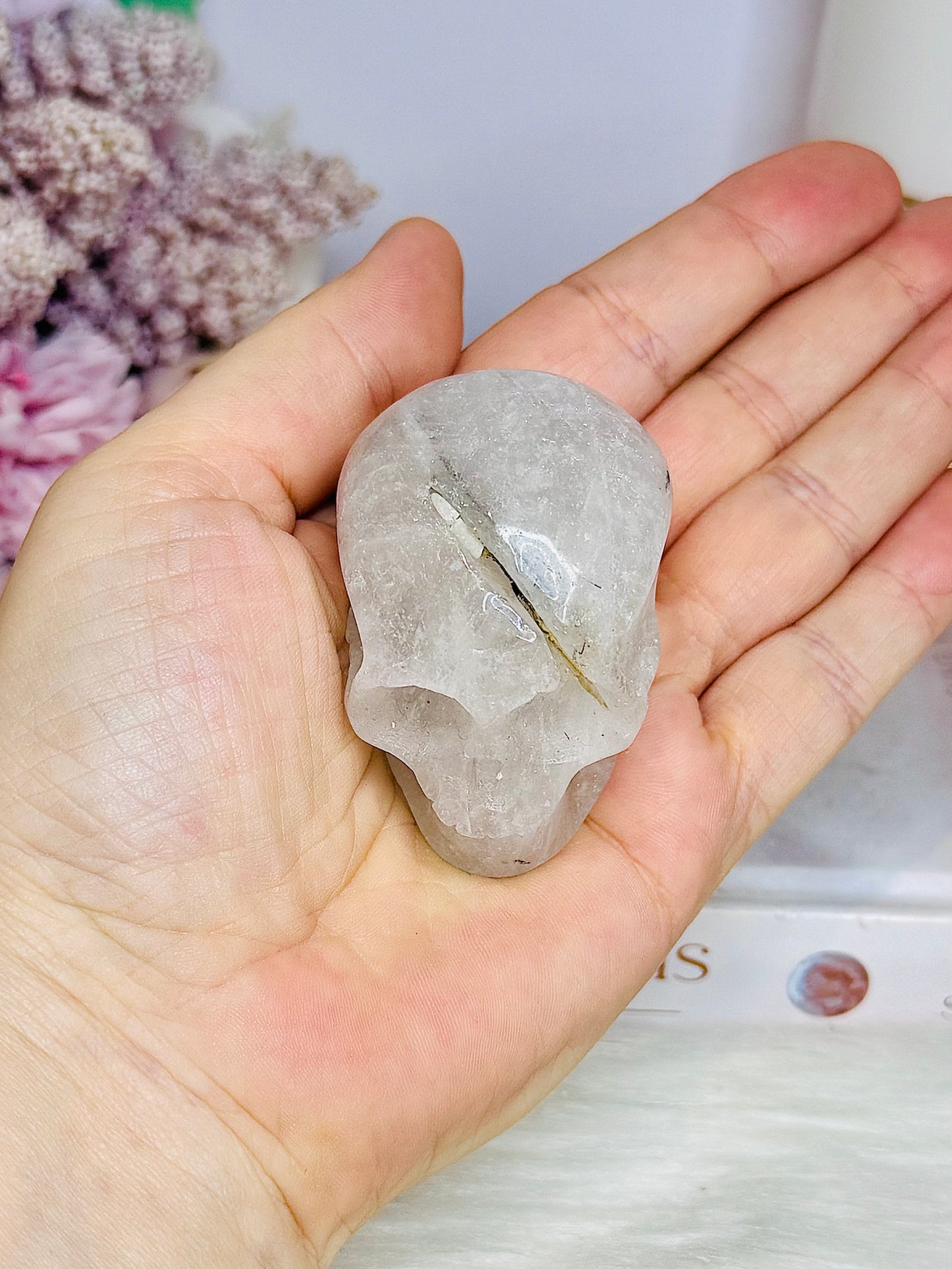 Black Tourmaline in Quartz Carved Skull 6cm