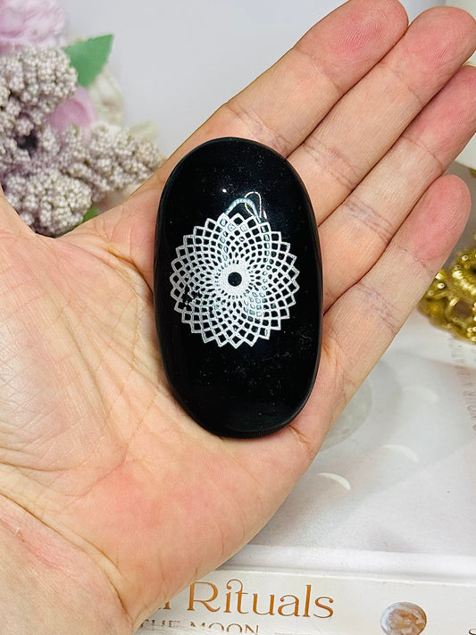 Black Obsidian Print Palm Stone