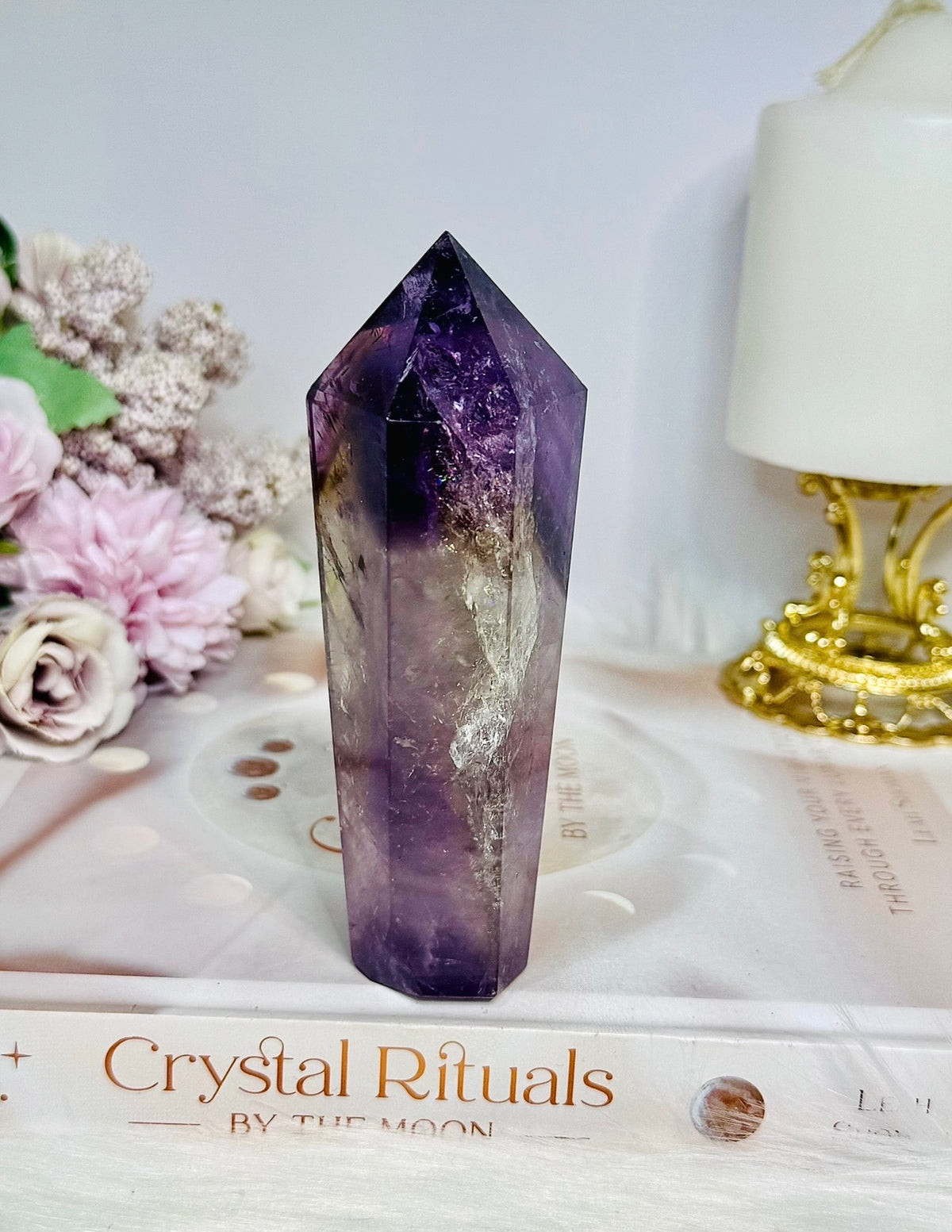 Phantom Amethyst Wand | Tower 11.5cm With Rainbows