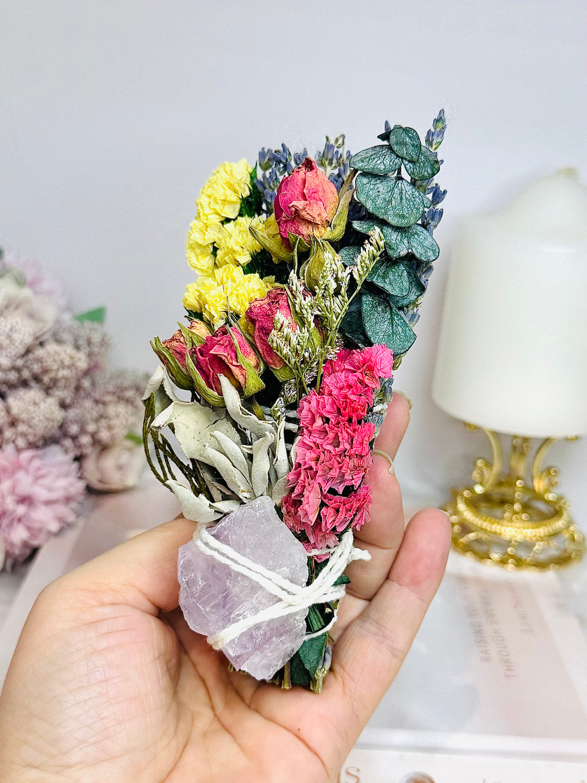 Amethyst Sage Smudge Floral Wand | Handmade Cleansing Bundle (limited stock)