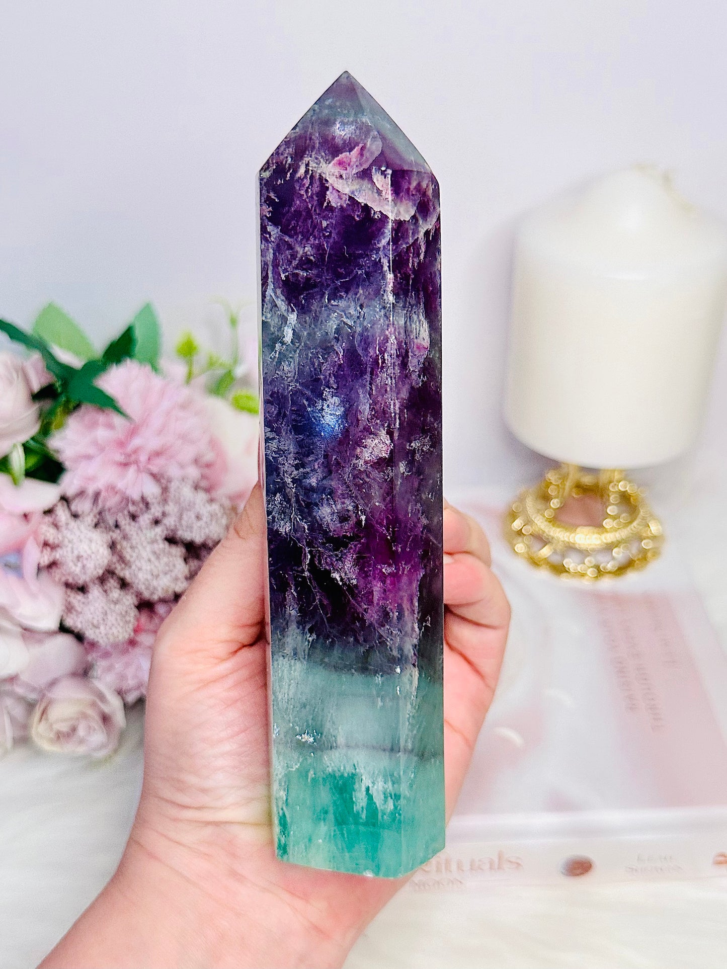 Incredibly Stunning Large 17cm 559gram Rainbow Fluorite Tower with Gorgeous Rainbows