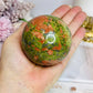 High Grade Large Unakite Sphere on Stand 454g