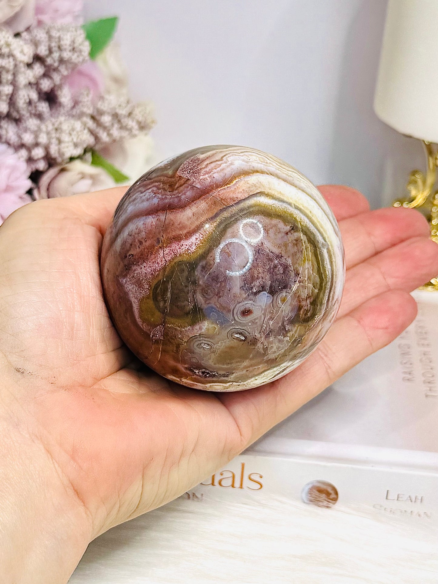 Large Mexican Crazy Lace Agate Druzy Sphere on Stand 376g