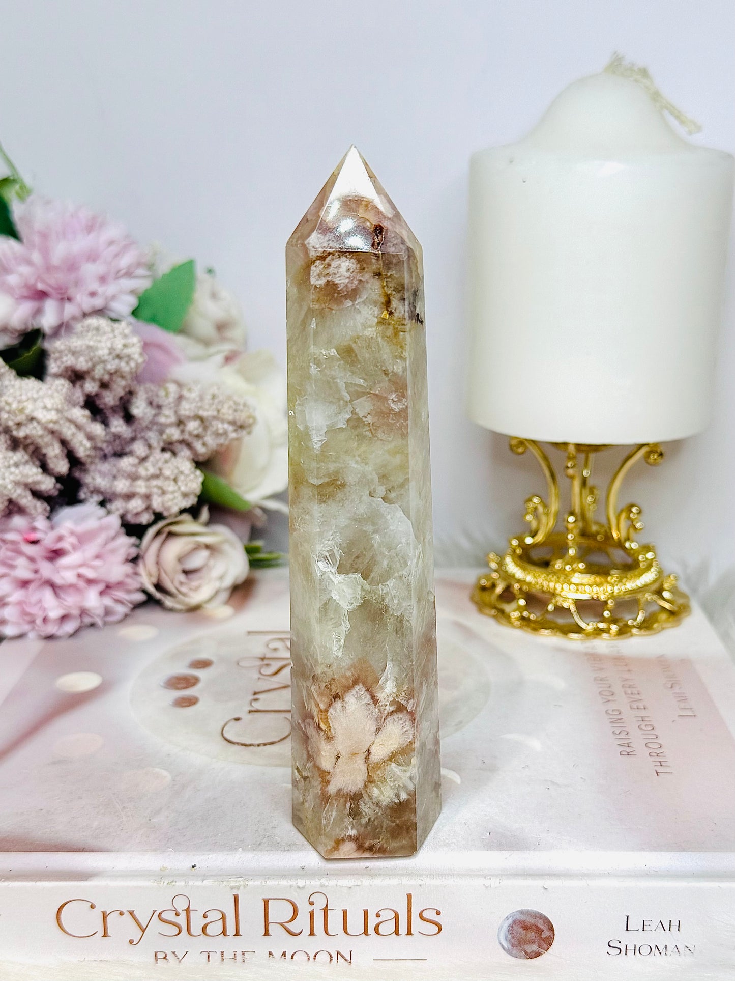 Large Flower Agate Tower 14cm 200g