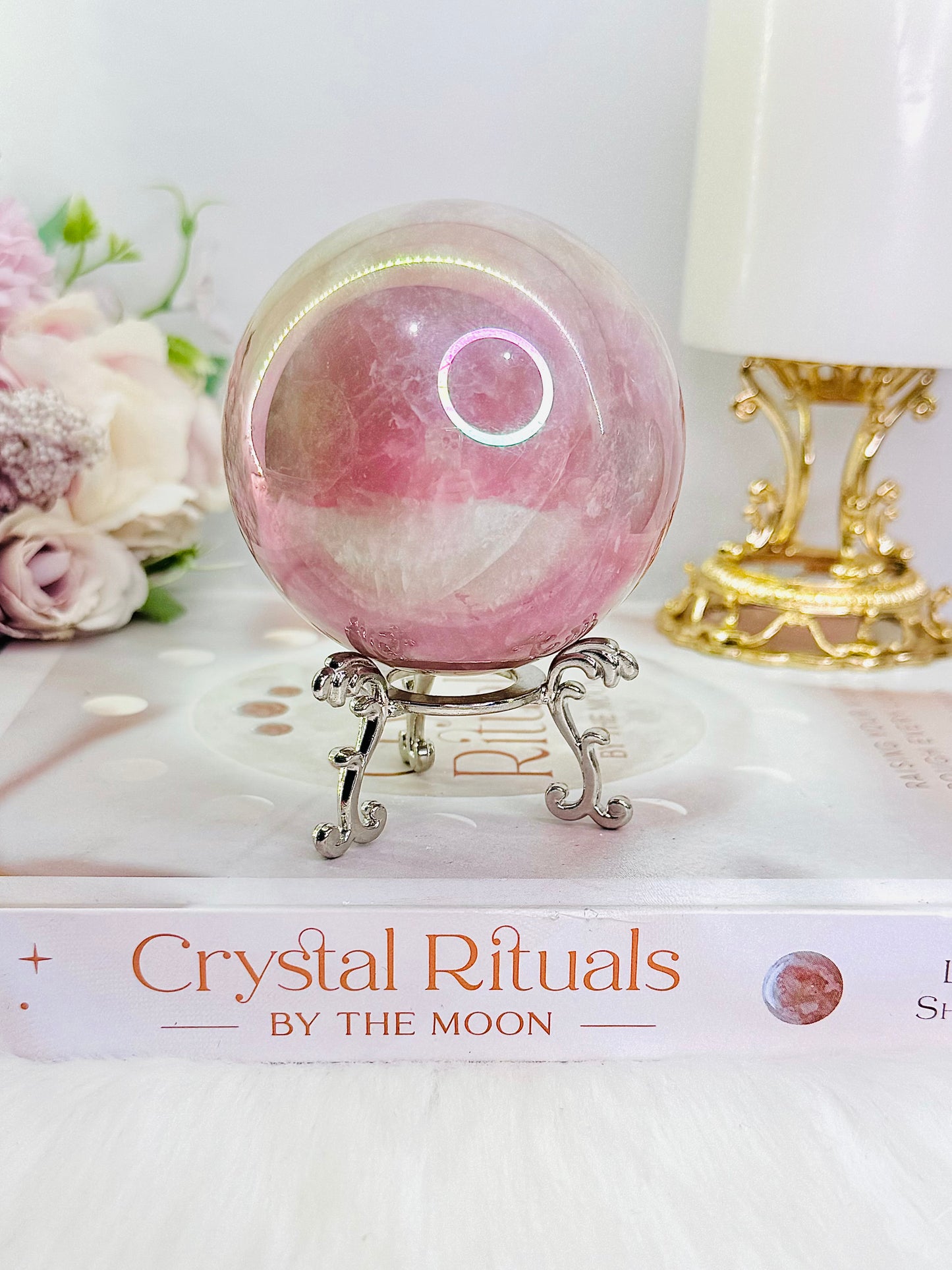 Angel Aura Rose Quartz Sphere Large 452grams On Stand