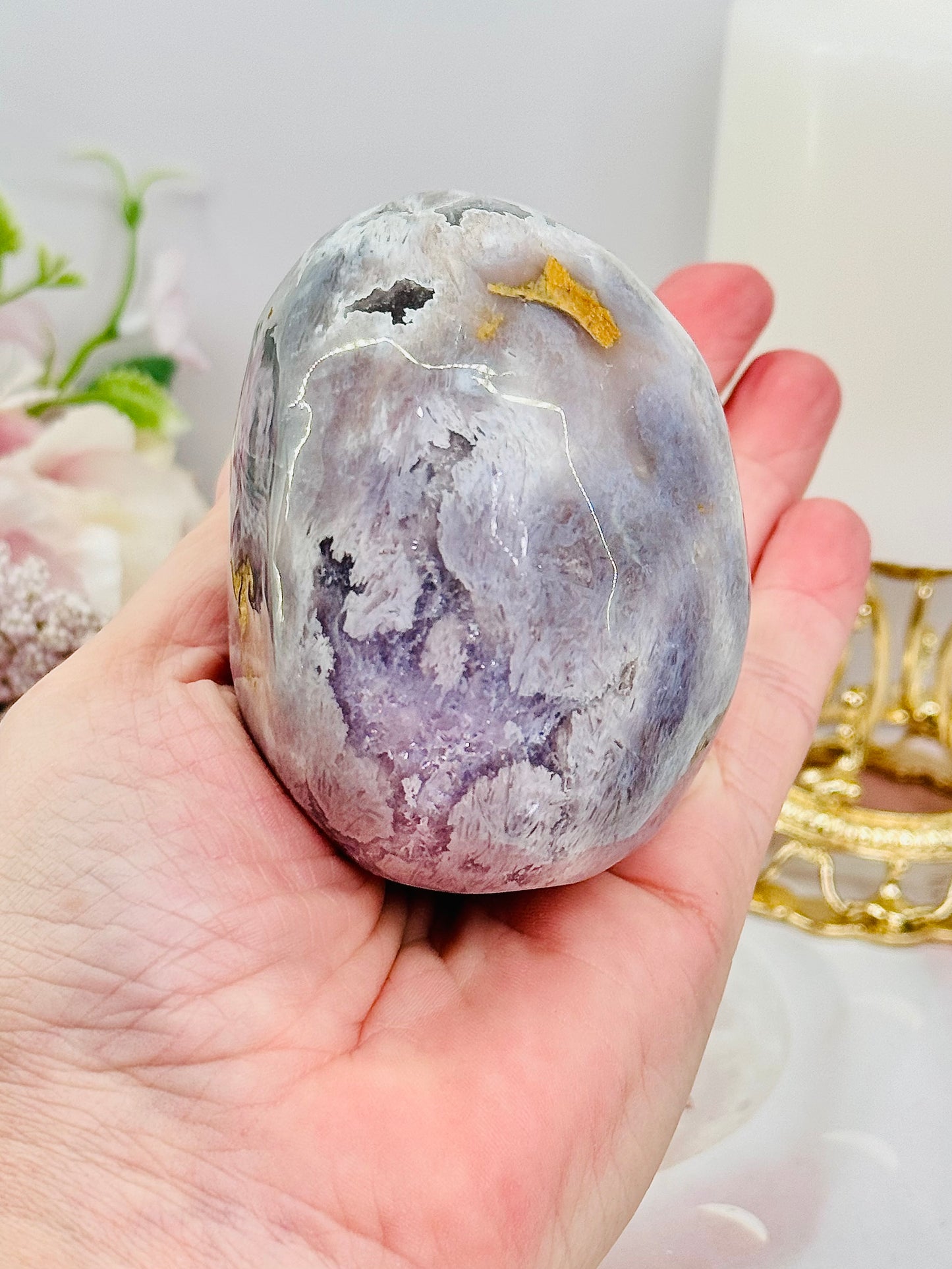 High Grade 14.5cm Druzy Pink Amethyst Freeform | Egg On Stand 558grams