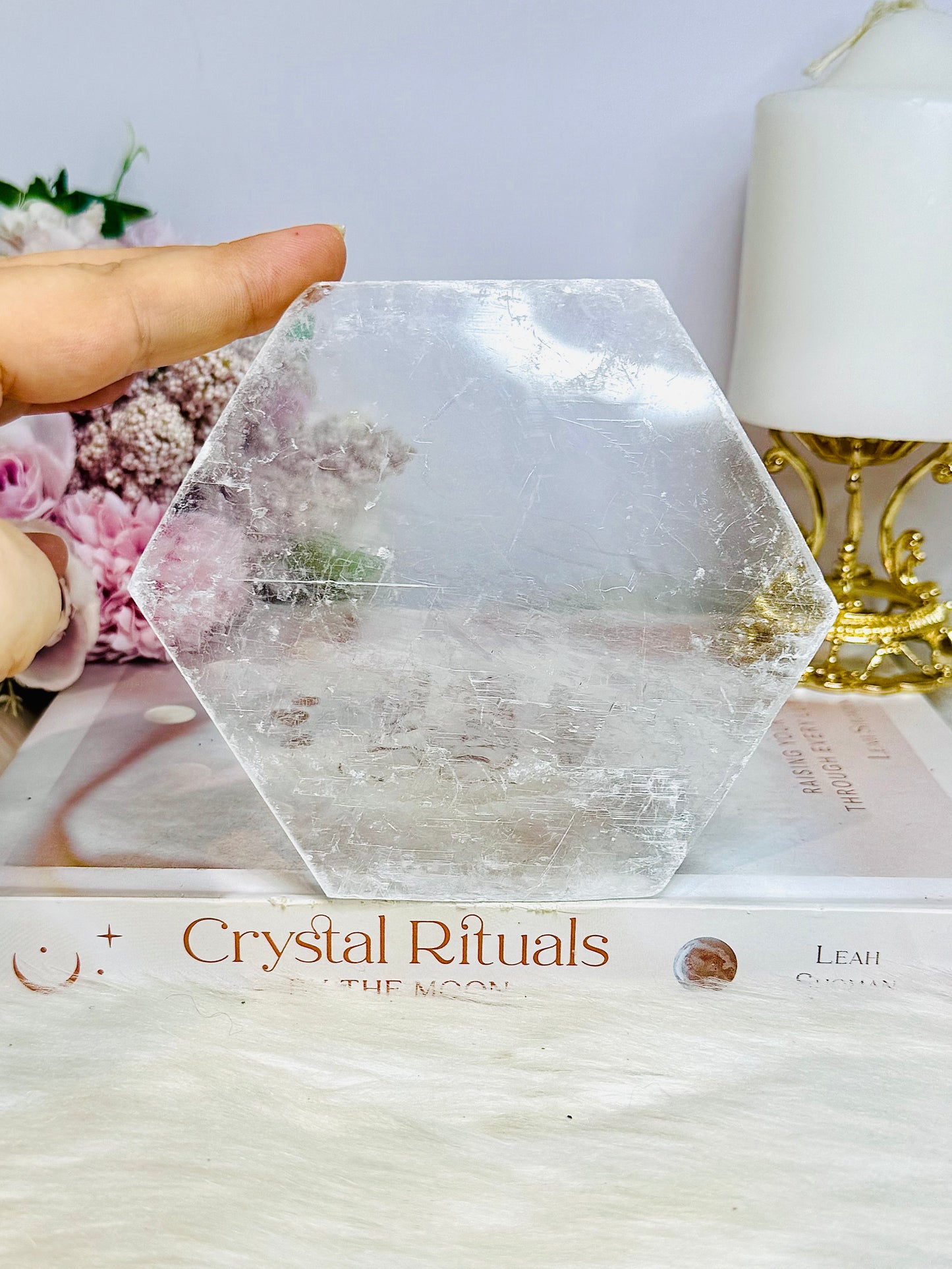Natural Selenite Hexagon Charging Slab 12cm