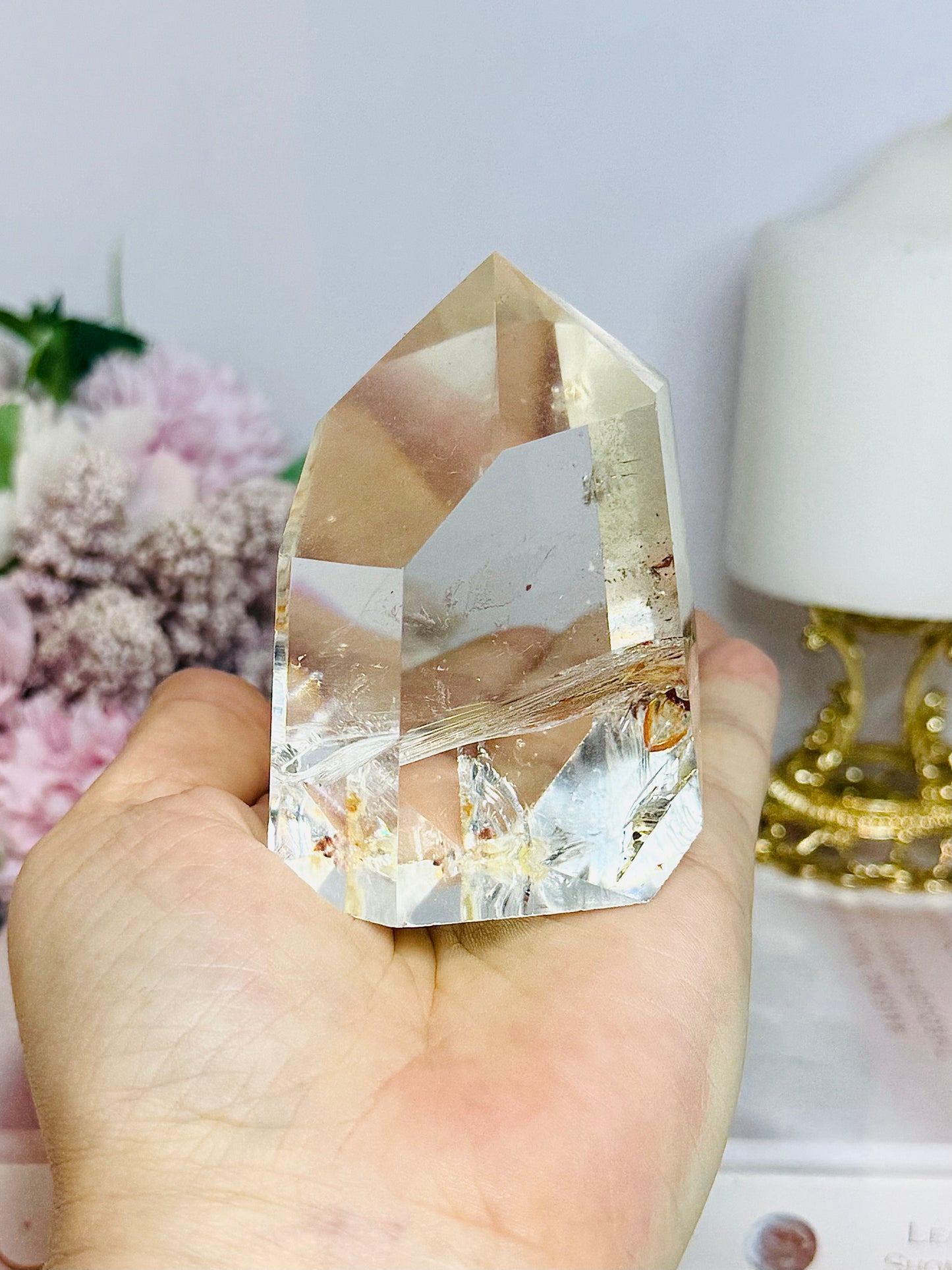High Grade Clear Quartz Chunky Tower with Garden Quartz Inclusions 8cm 258g