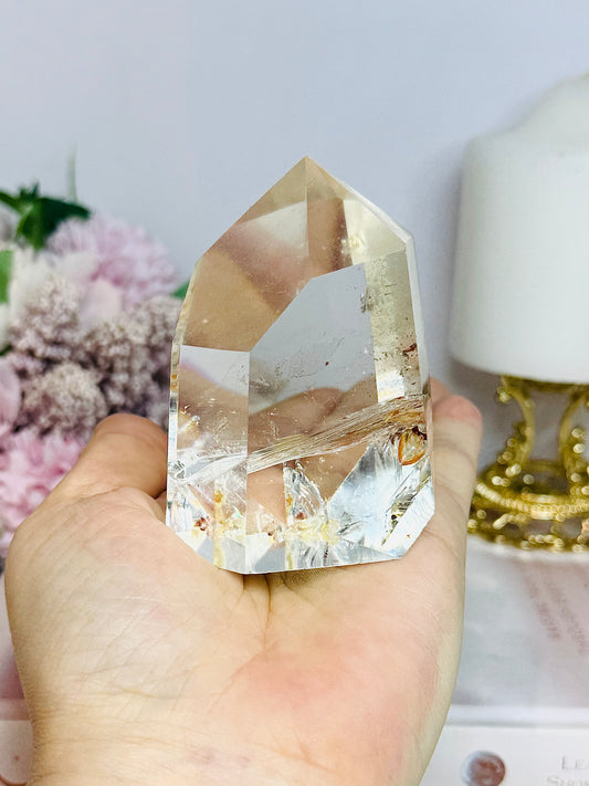 High Grade Clear Quartz Chunky Tower with Garden Quartz Inclusions 8cm 258g