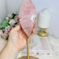Large Rose Quartz Perfectly Carved Flame On Gold Stand 1.05KG 28cm