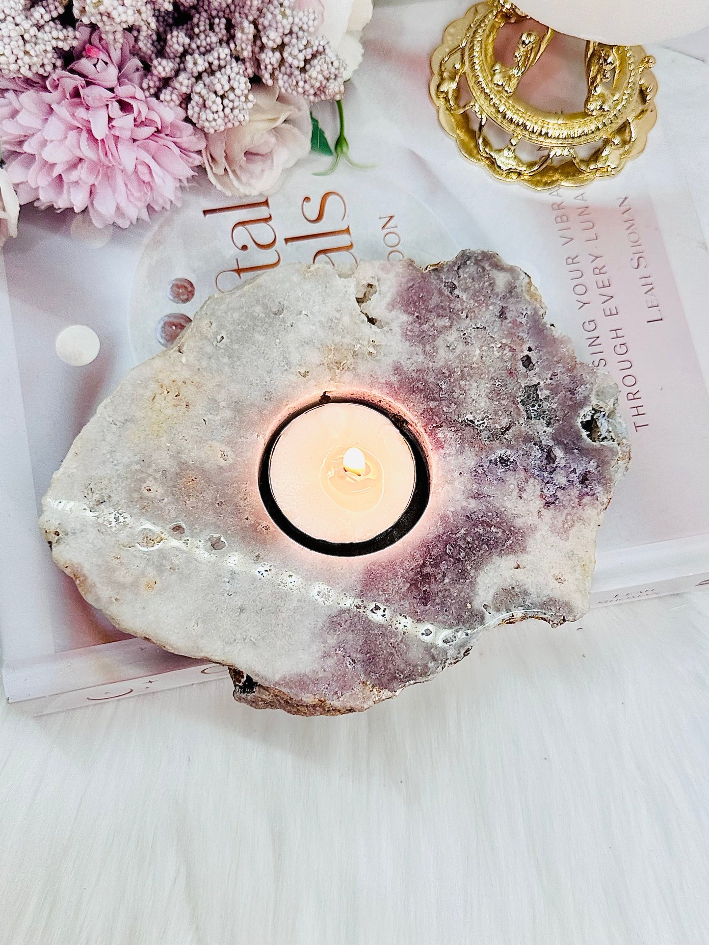 Pink Amethyst Large Natural Candle Holder 16cm