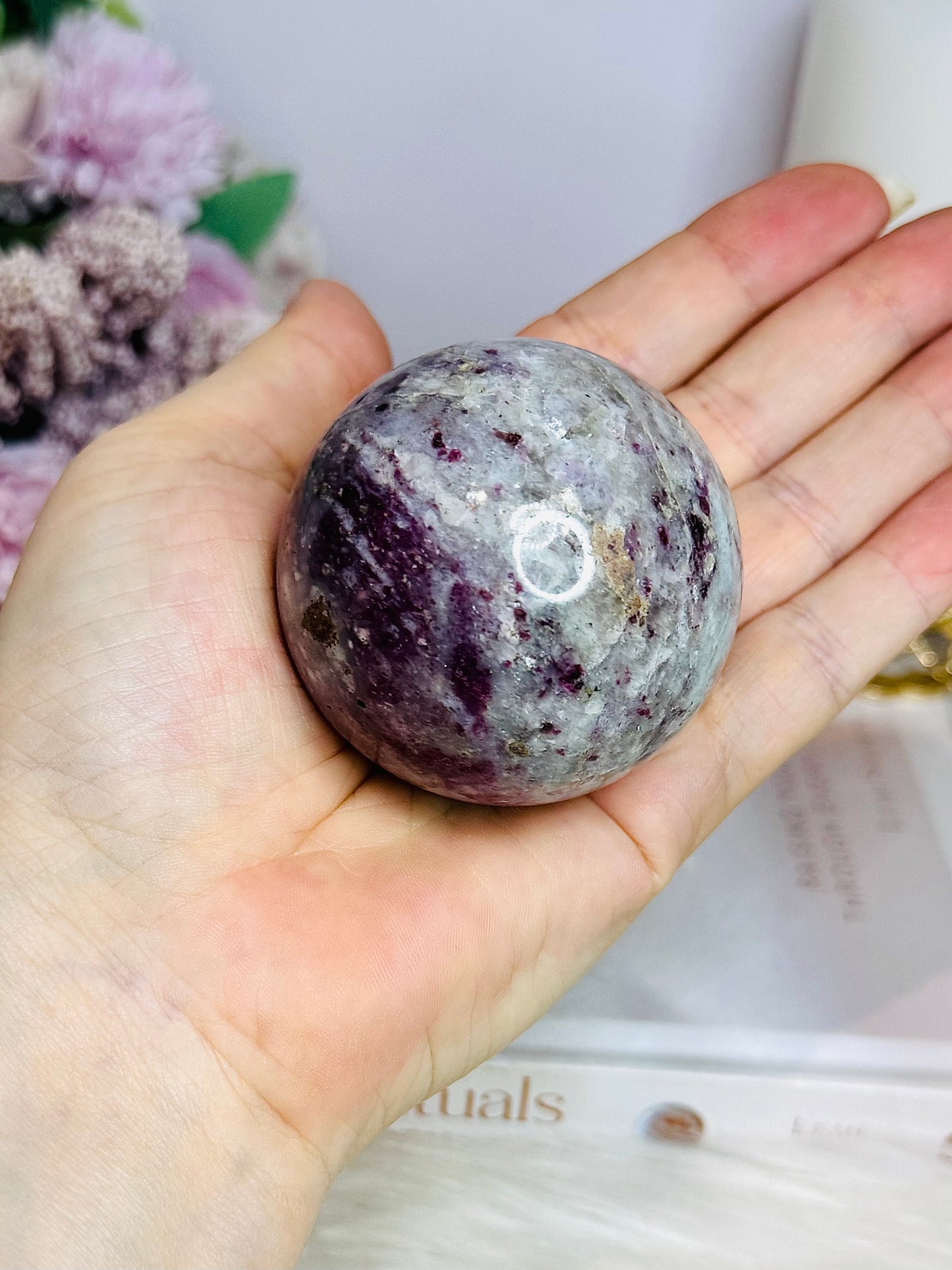 Pink Tourmaline Sphere on Stand 224g