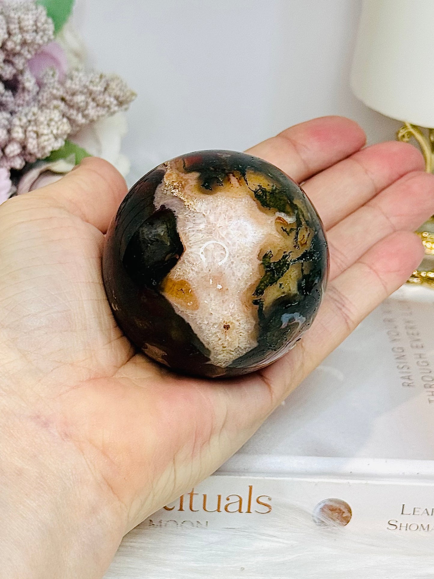 Red Moss Agate Druzy Sphere on Stand 280g