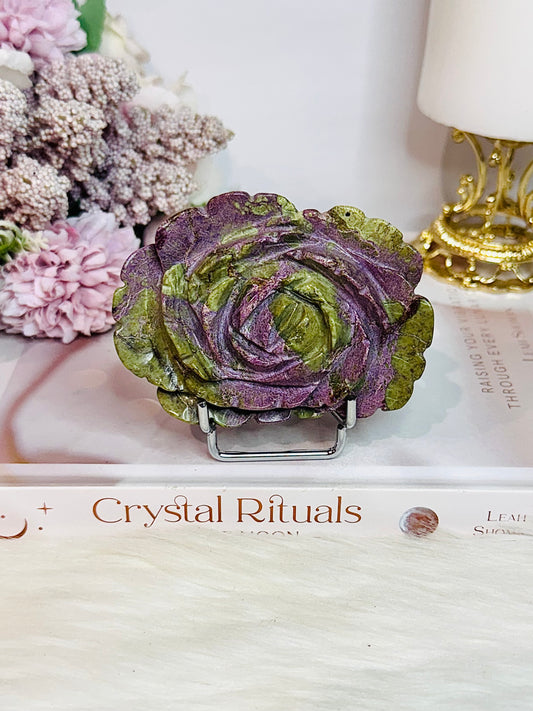 Wow! Rare & Incredible Atlantasite Carved Flower on Stand 9.5cm