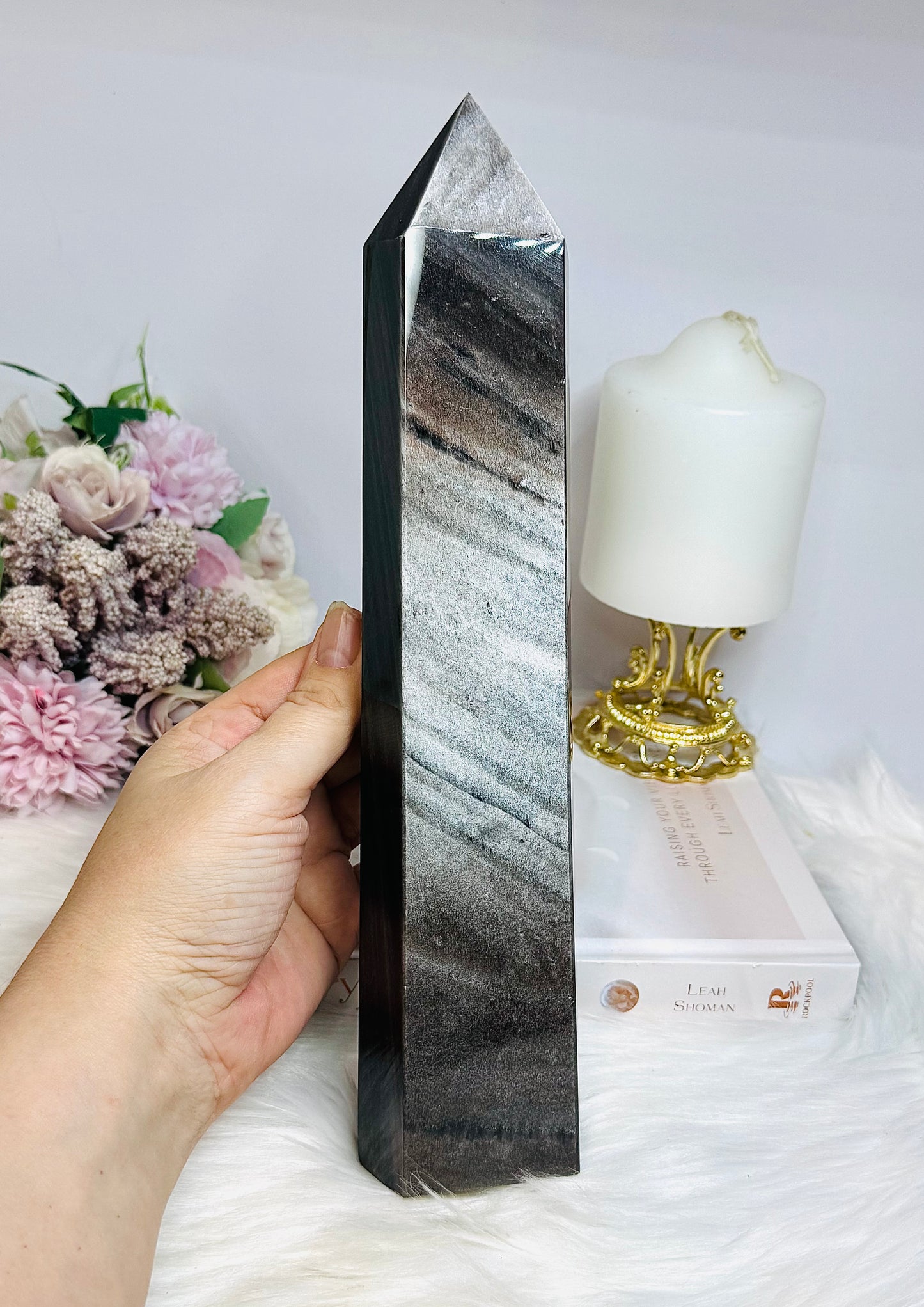Huge Silver Sheen Obsidian Tower 26cm 1.17kg