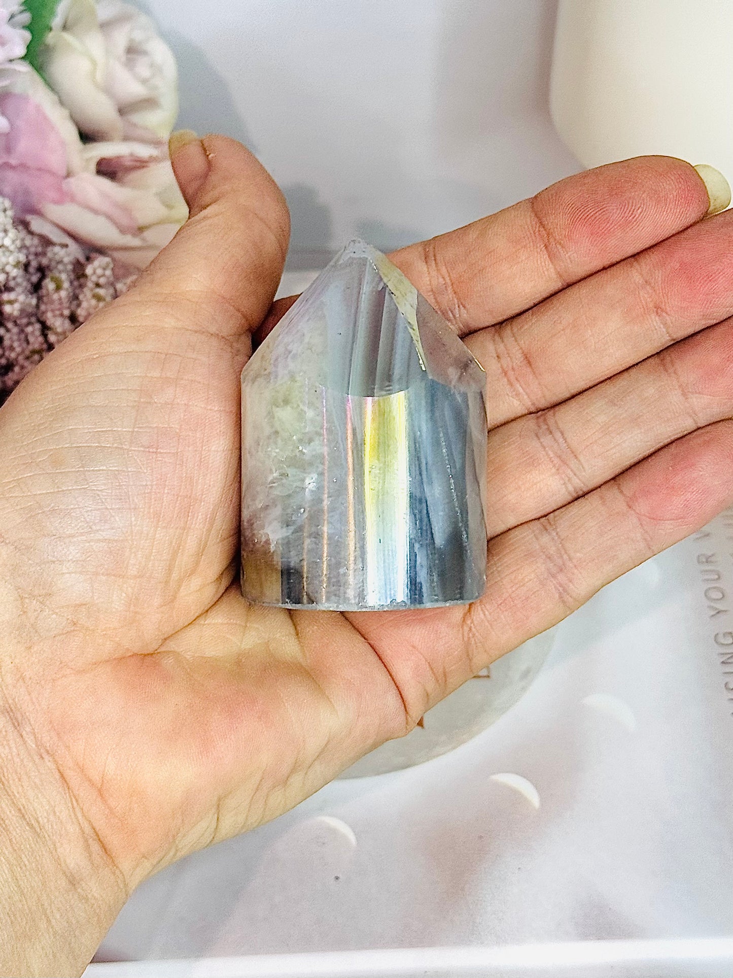 Gorgeous 6cm Angel Aura Druzy Agate Cylinder | Tower