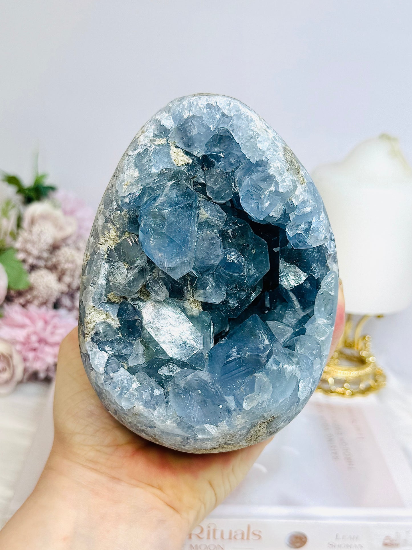Huge Deep Blue Celestite Cluster Egg On Stand 1.8KG