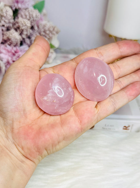 Set of 2 Rose Quartz Palm Stones