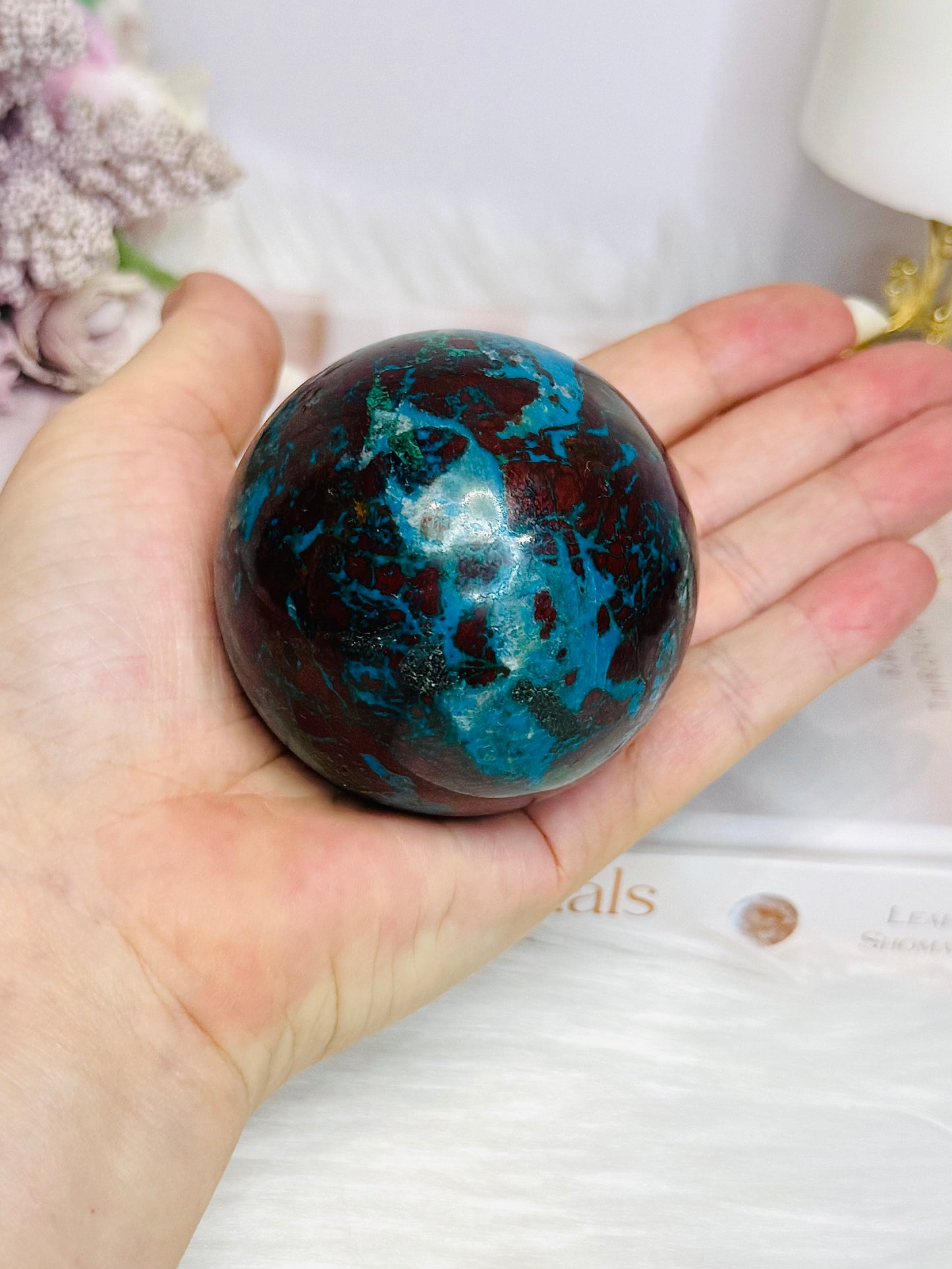 Natural Chrysocolla With Shattuckite Sphere on Stand 356g