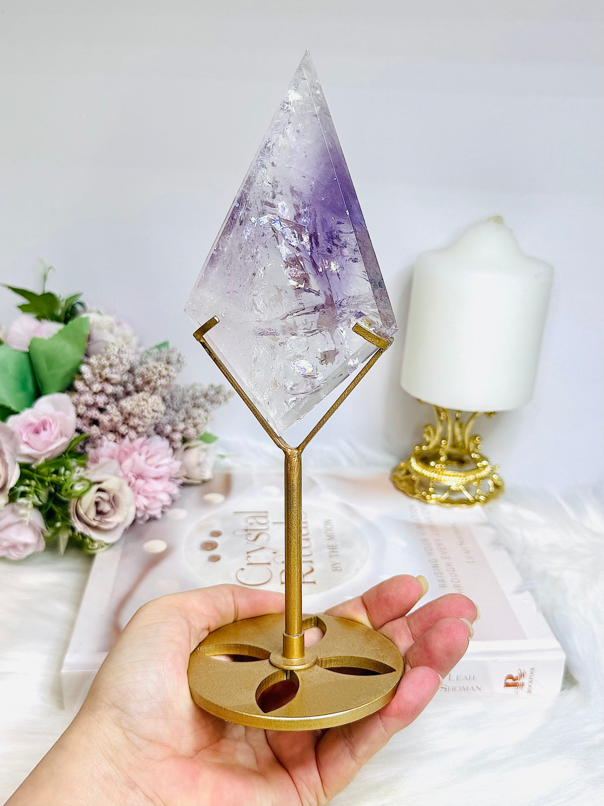High Grade Amethyst In Quartz Diamond On Stand 21.5cm