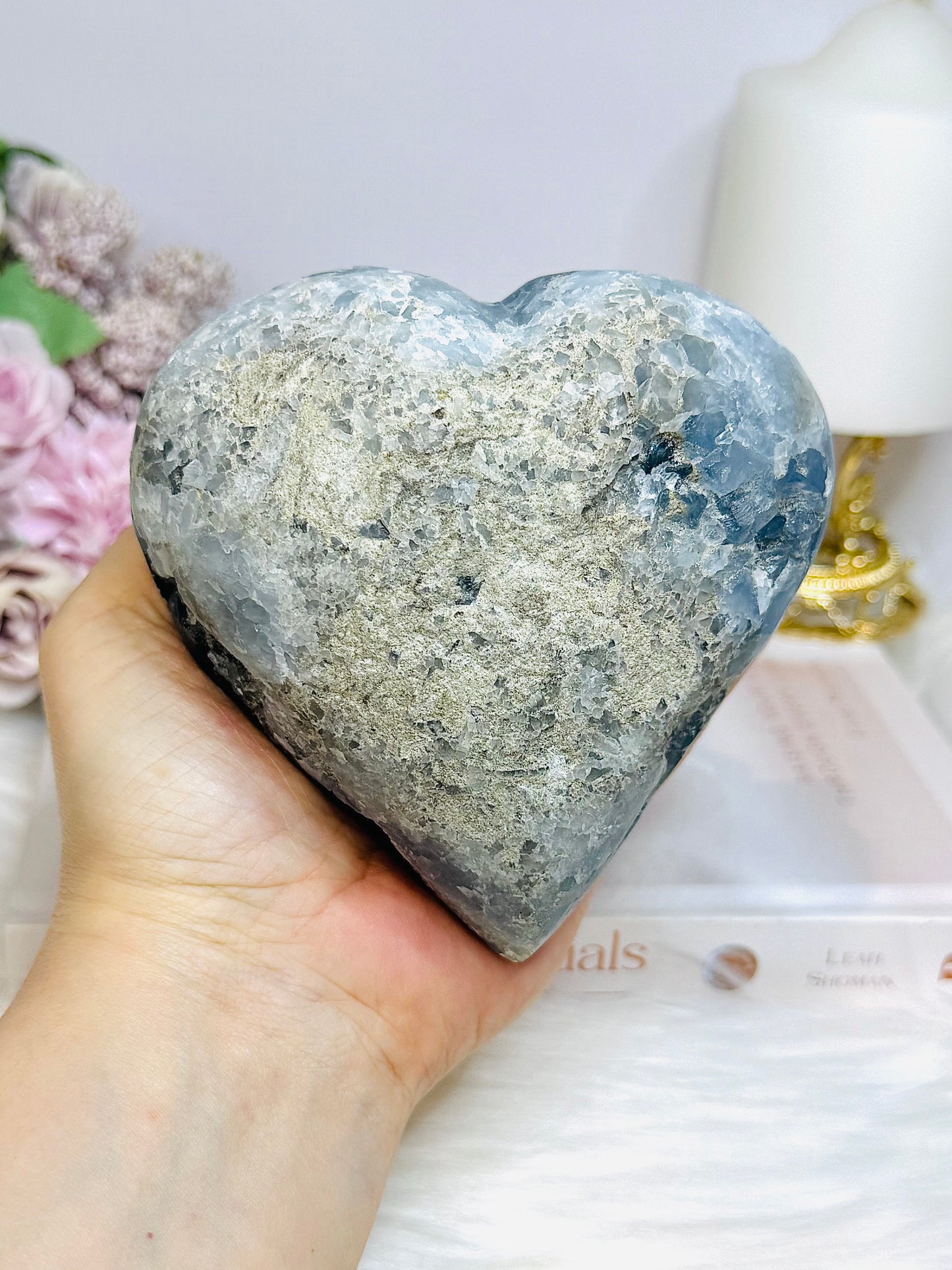 Deep Blue Celestite Cluster Heart 1.5KG 10.5cm