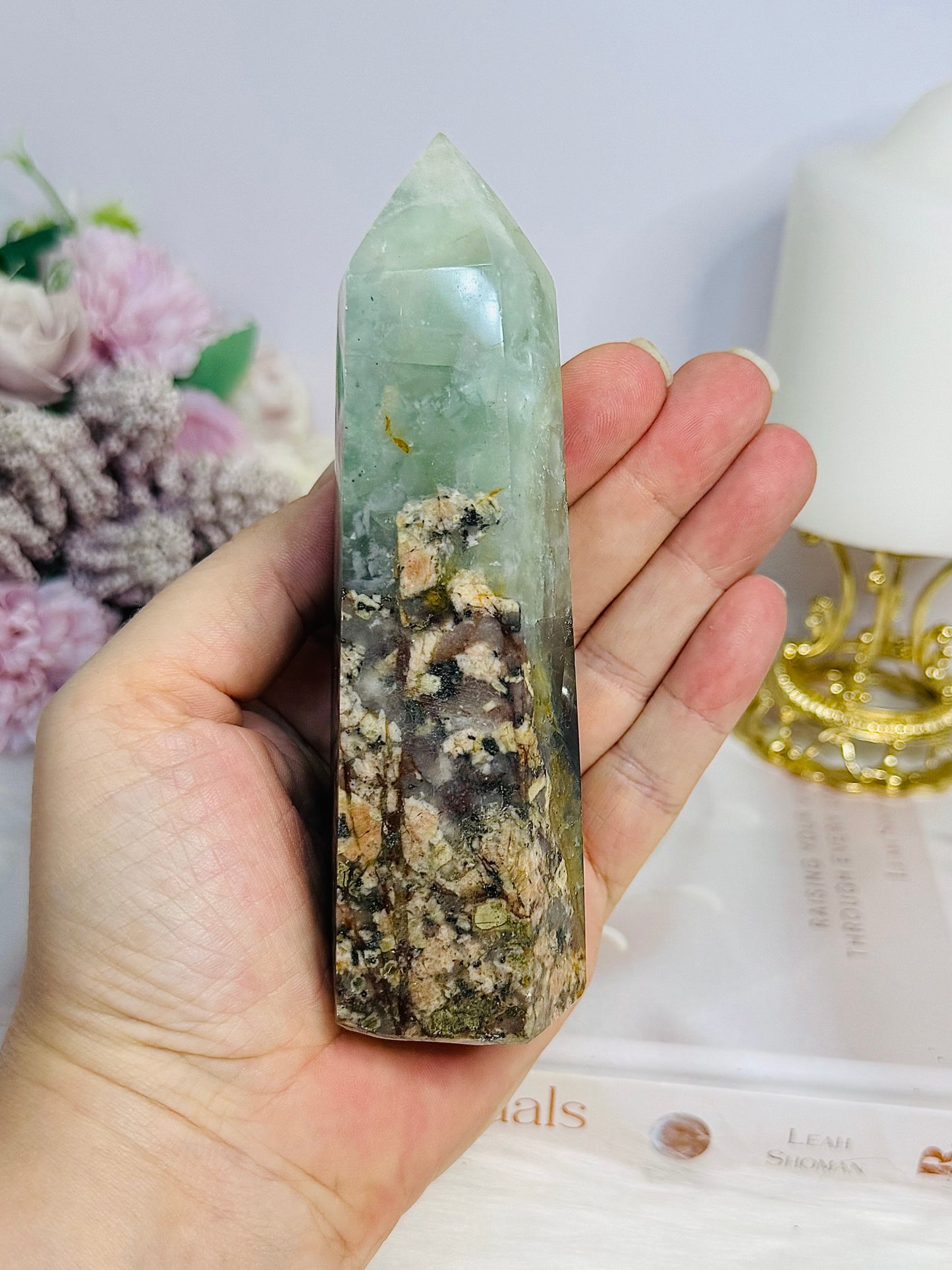 Large Green Brecciated Fluorite Tower 13cm