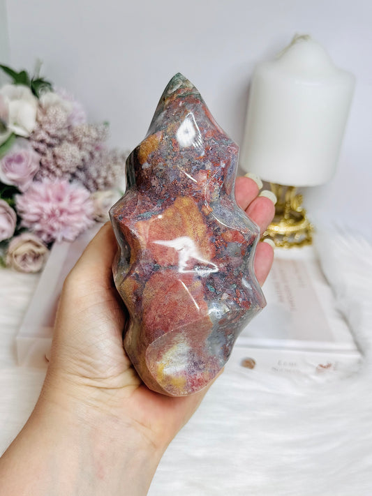 Large Ocean Jasper Carved Flame 14cm 706g