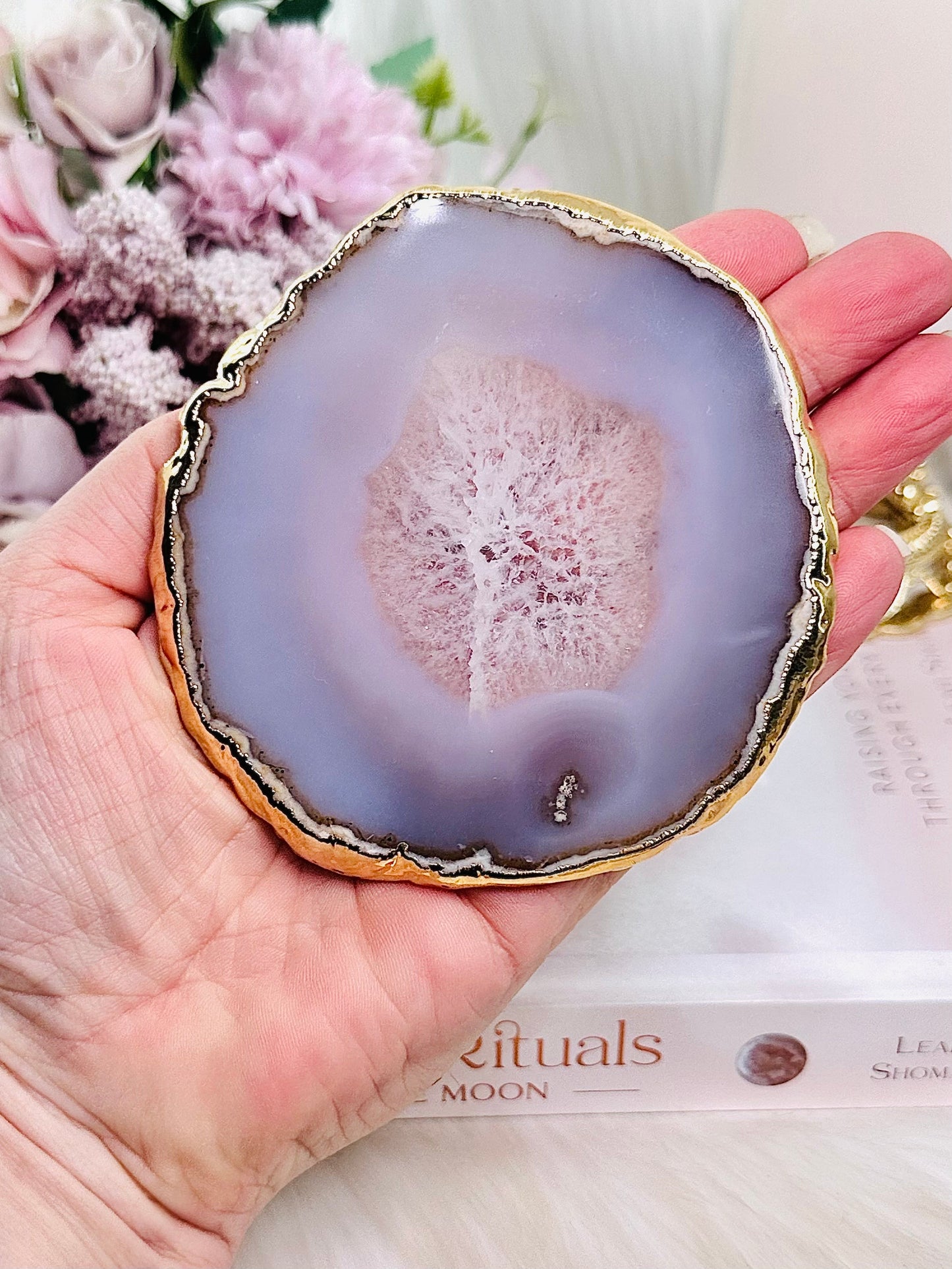 Gorgeous 10cm Gold Plated Druzy Agate Coaster | Slab From Brazil