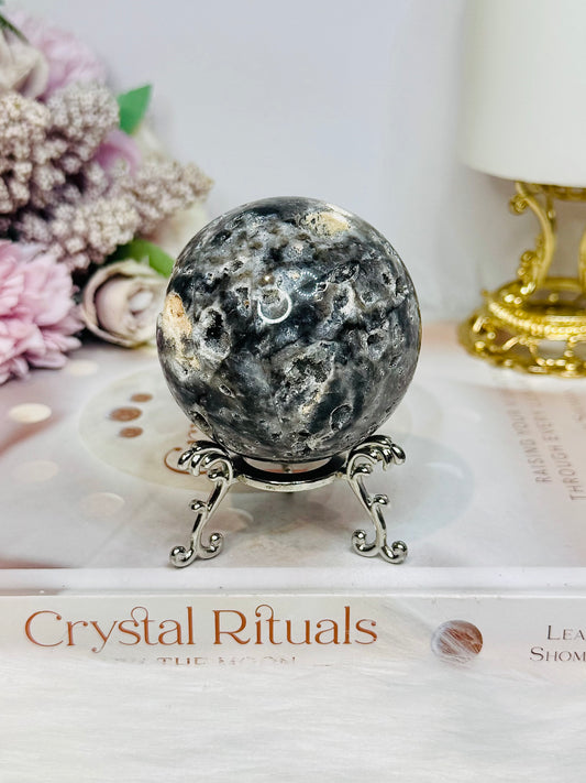 Druzy Black Sphalerite Sphere on Stand 260g