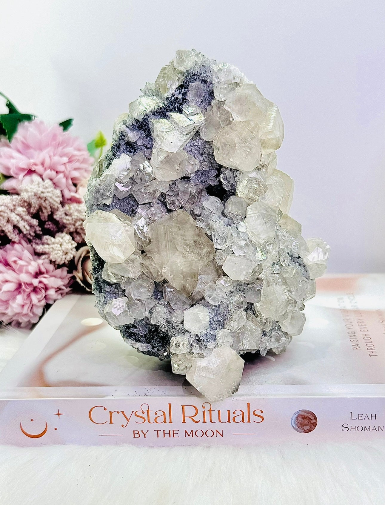 Natural Gorgeous Large Calcite Cluster 20cm On Timber Stand (UV Reactive) 1.86KG