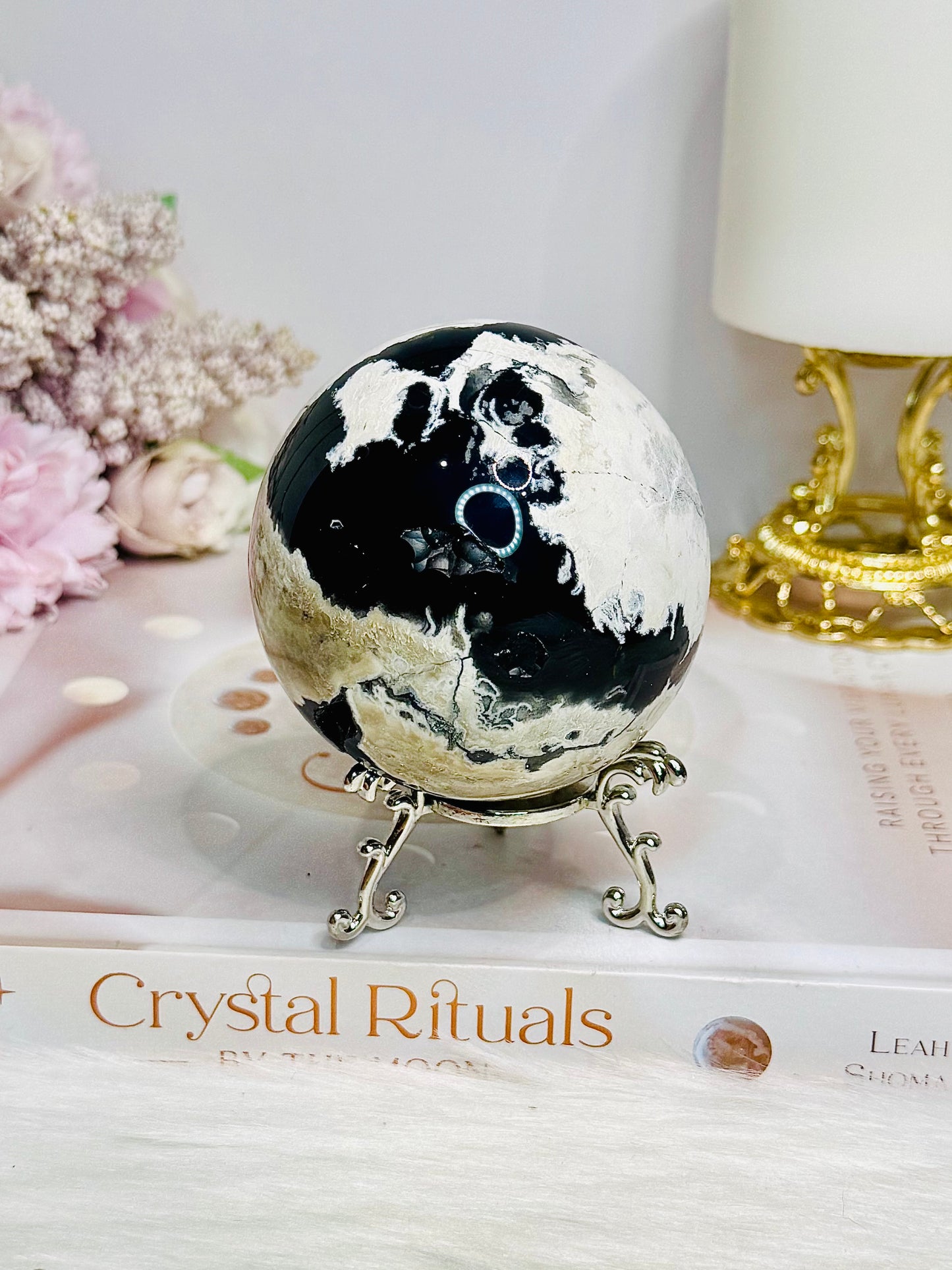 Large Volcano Agate Sphere (UV Reactive) On Stand 379g