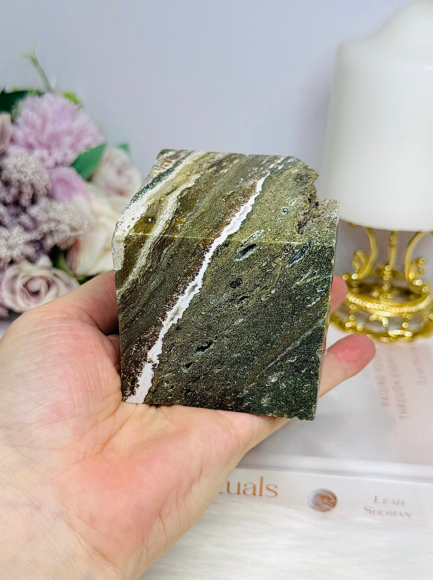 Large Ocean Jasper Druzy Carved Cube 612g