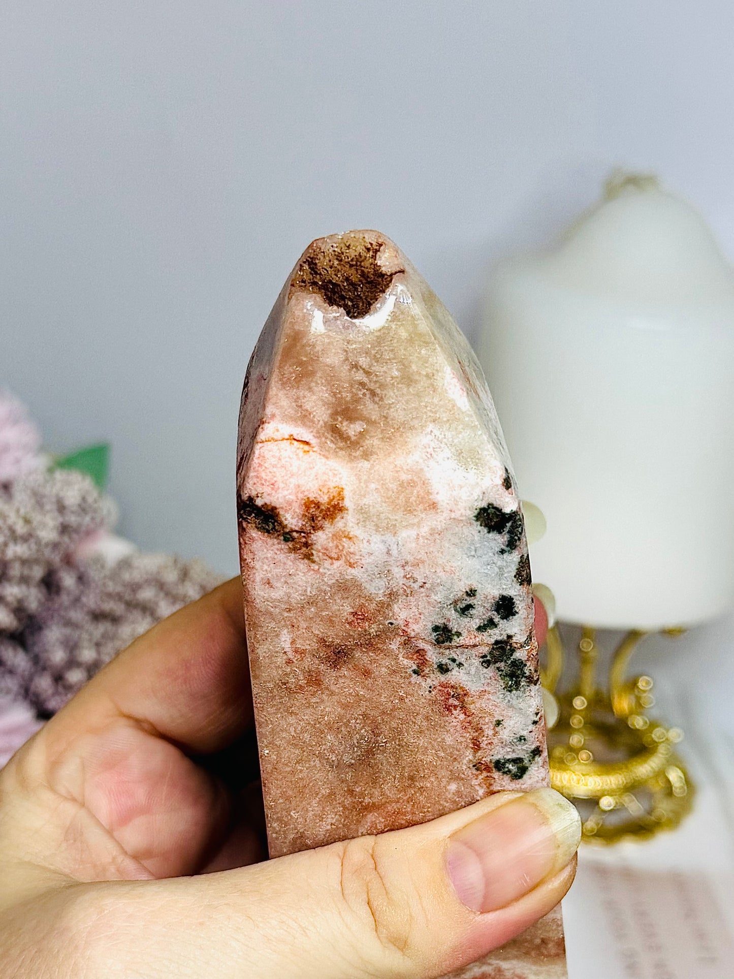 Large Chunky Pink Amethyst Tower 16.5cm 619g (Reduced as chip is imperfect)