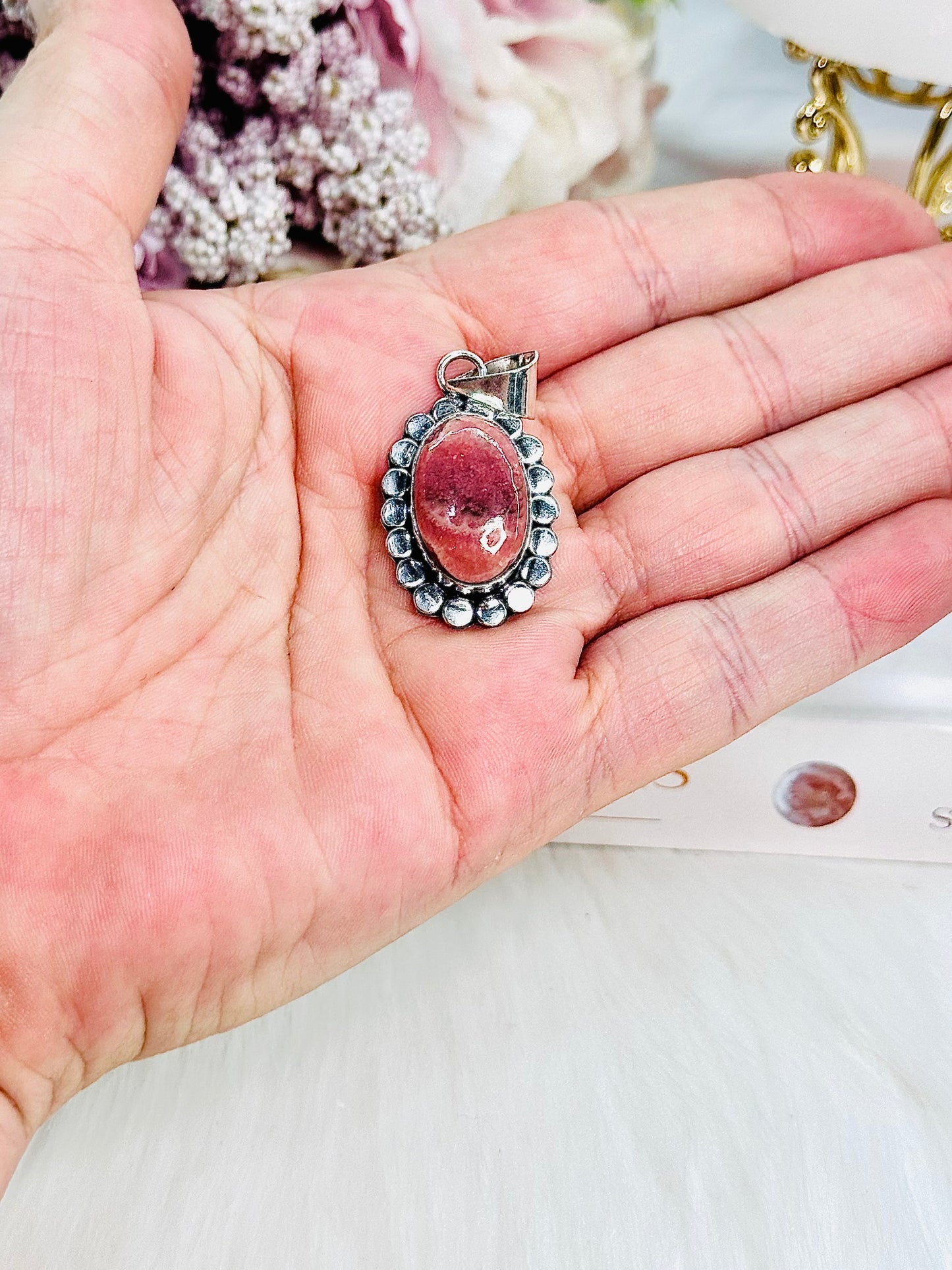 Absolutely Stunning Large Rhodochrosite Pendant In Gift Bag