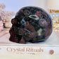 Amazing Large 1.01KG 11cm Garnet with Astrophyllite Carved & Polished Skull