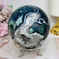 High Grade Druzy Moss Agate Sphere on Stand 1.09KG