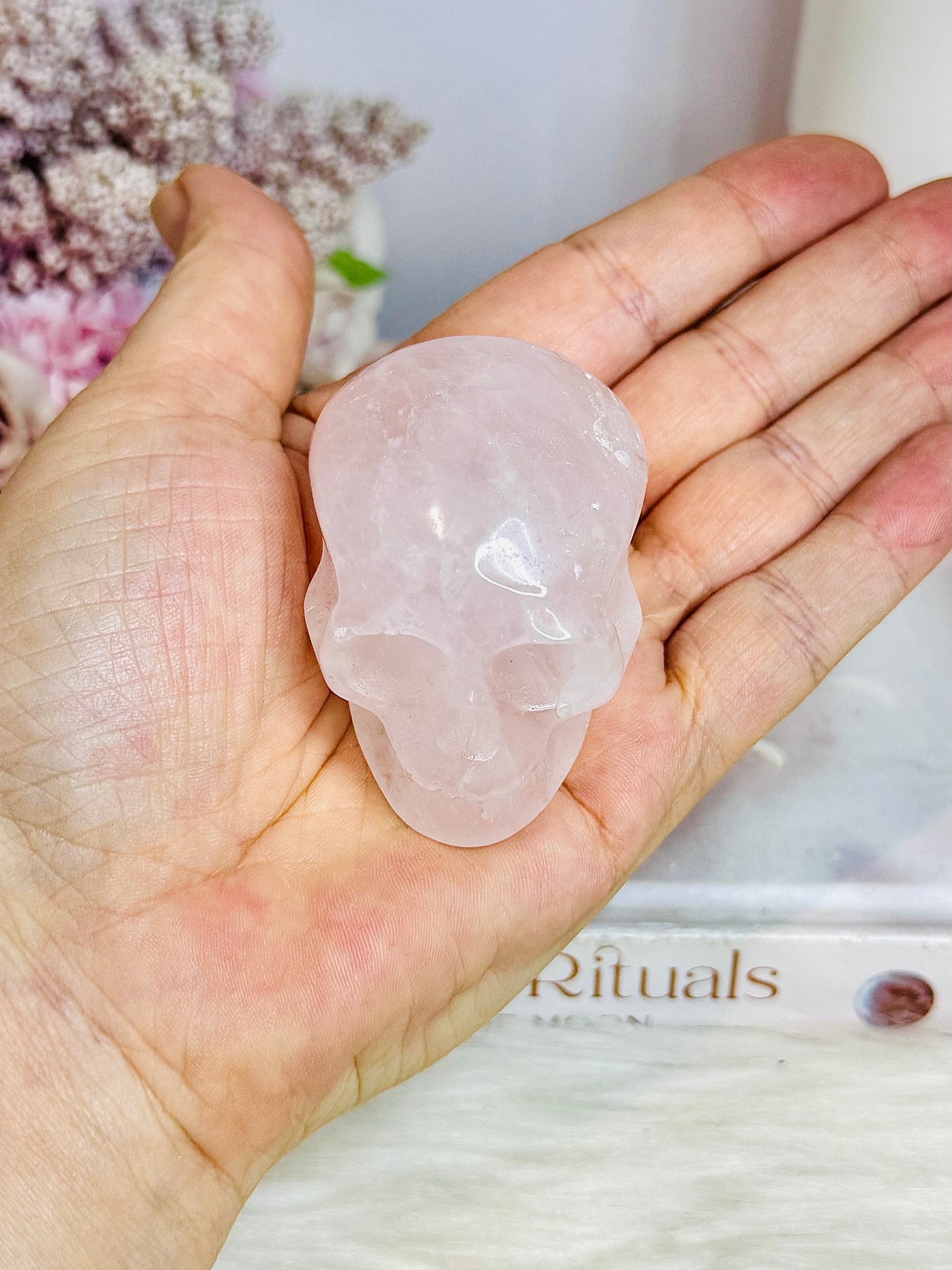 Rose Quartz Carved Skull 5.5cm (slight scratching under right eye)