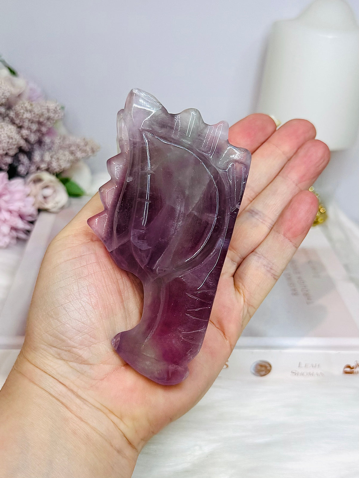 Purple Fluorite Carved Dragon 11cm 394g