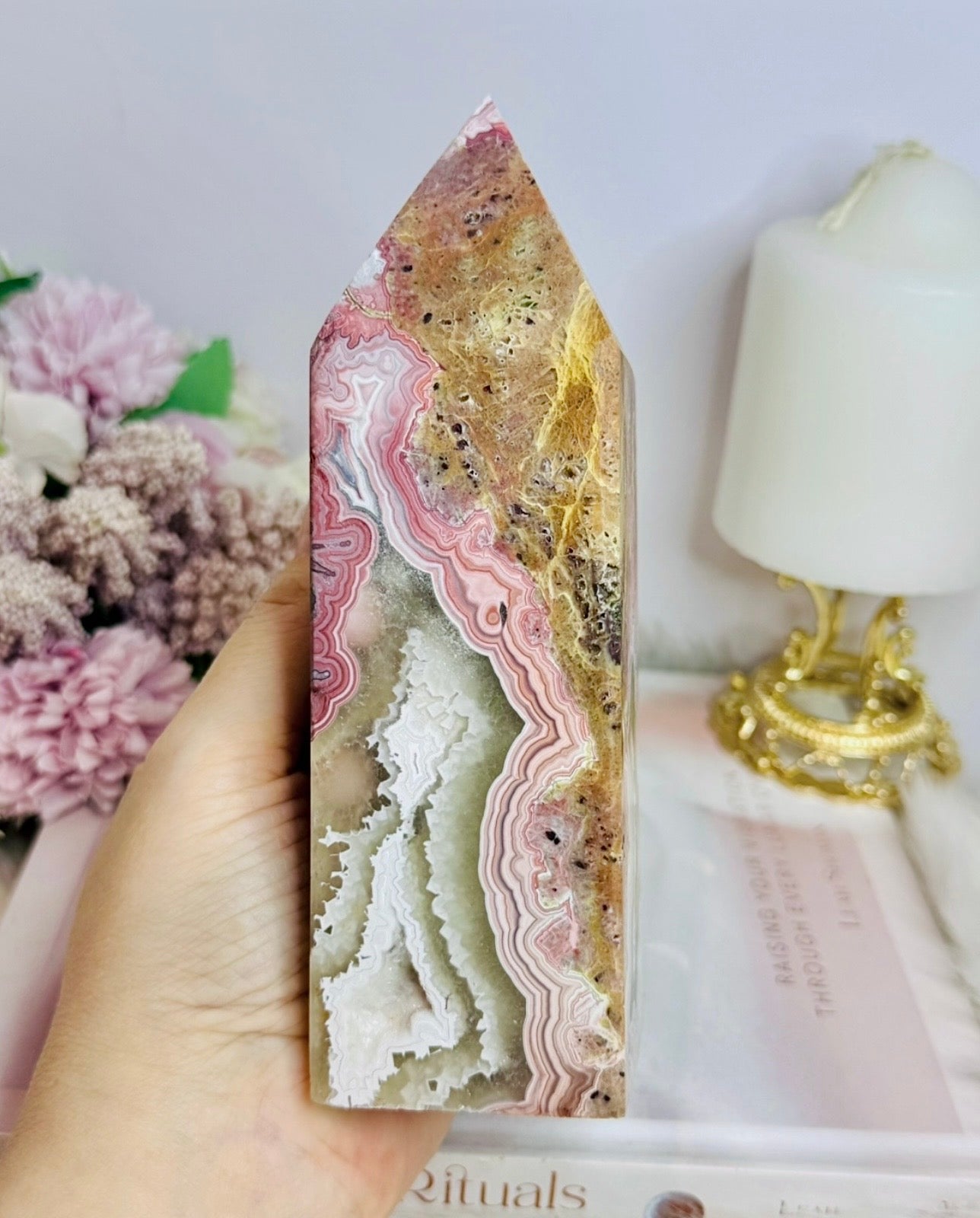Large Mexican Lace Agate Chunky Tower 16cm