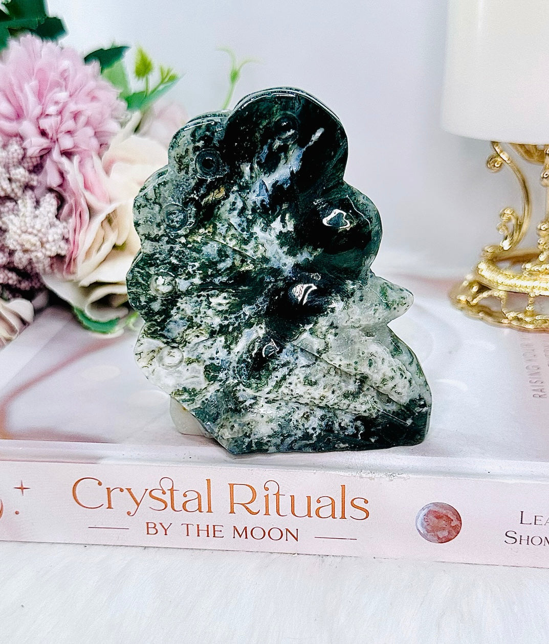 Moss Agate Fairy Carving 10cm
