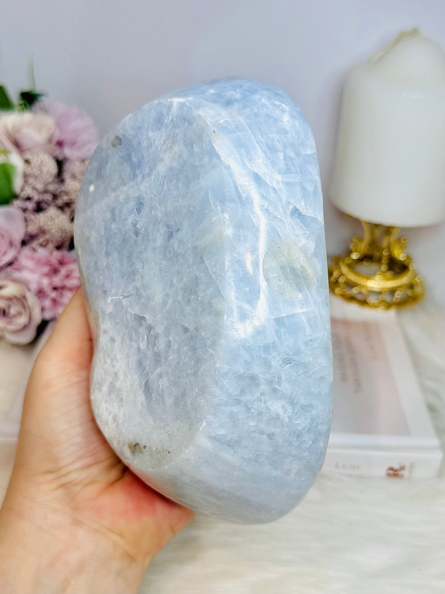 Large Blue Calcite Carved Bowl 15cm 1.13KG