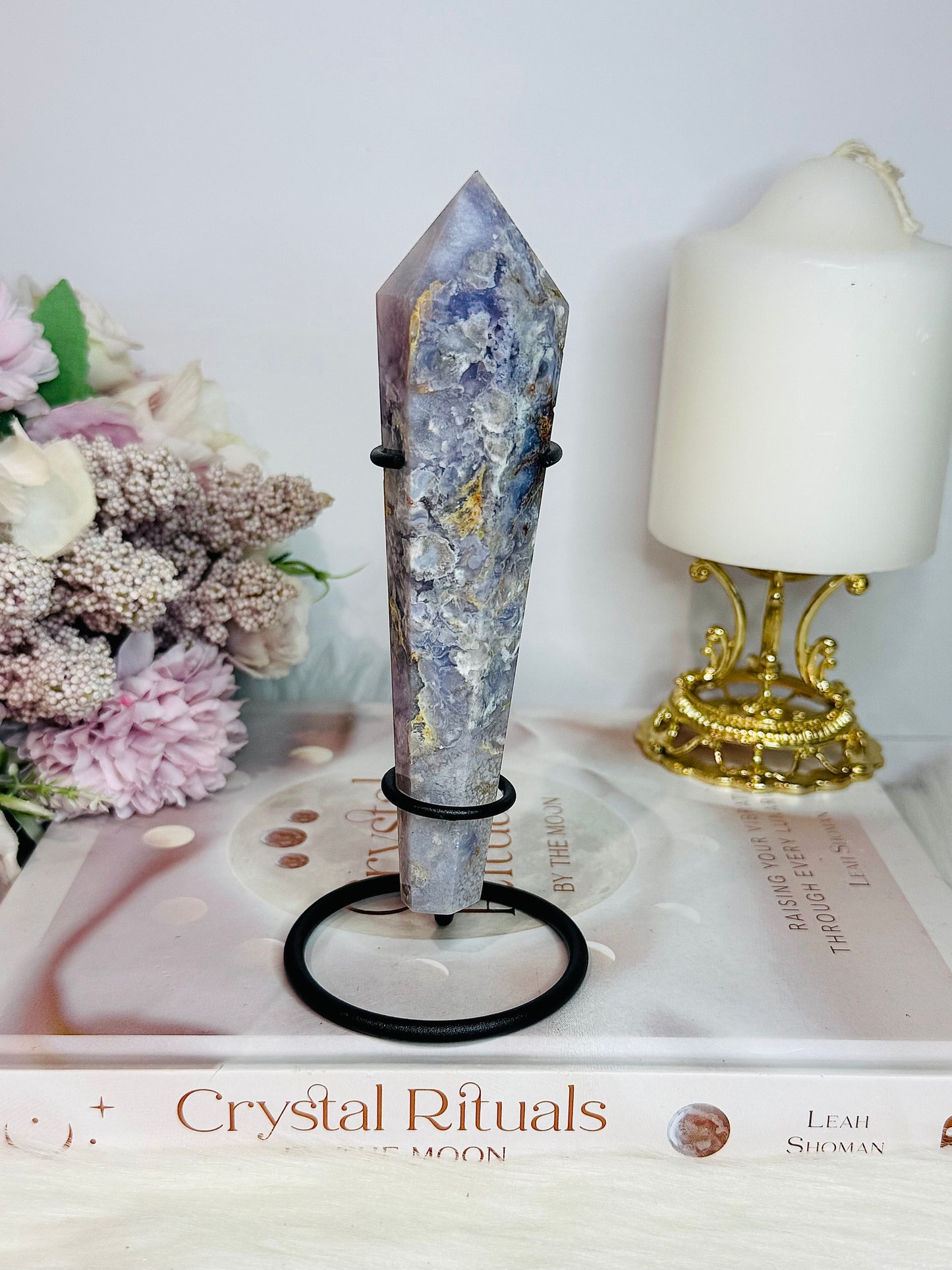 Gorgeous Blue Agate Wand | Tower on Stand 15.5cm