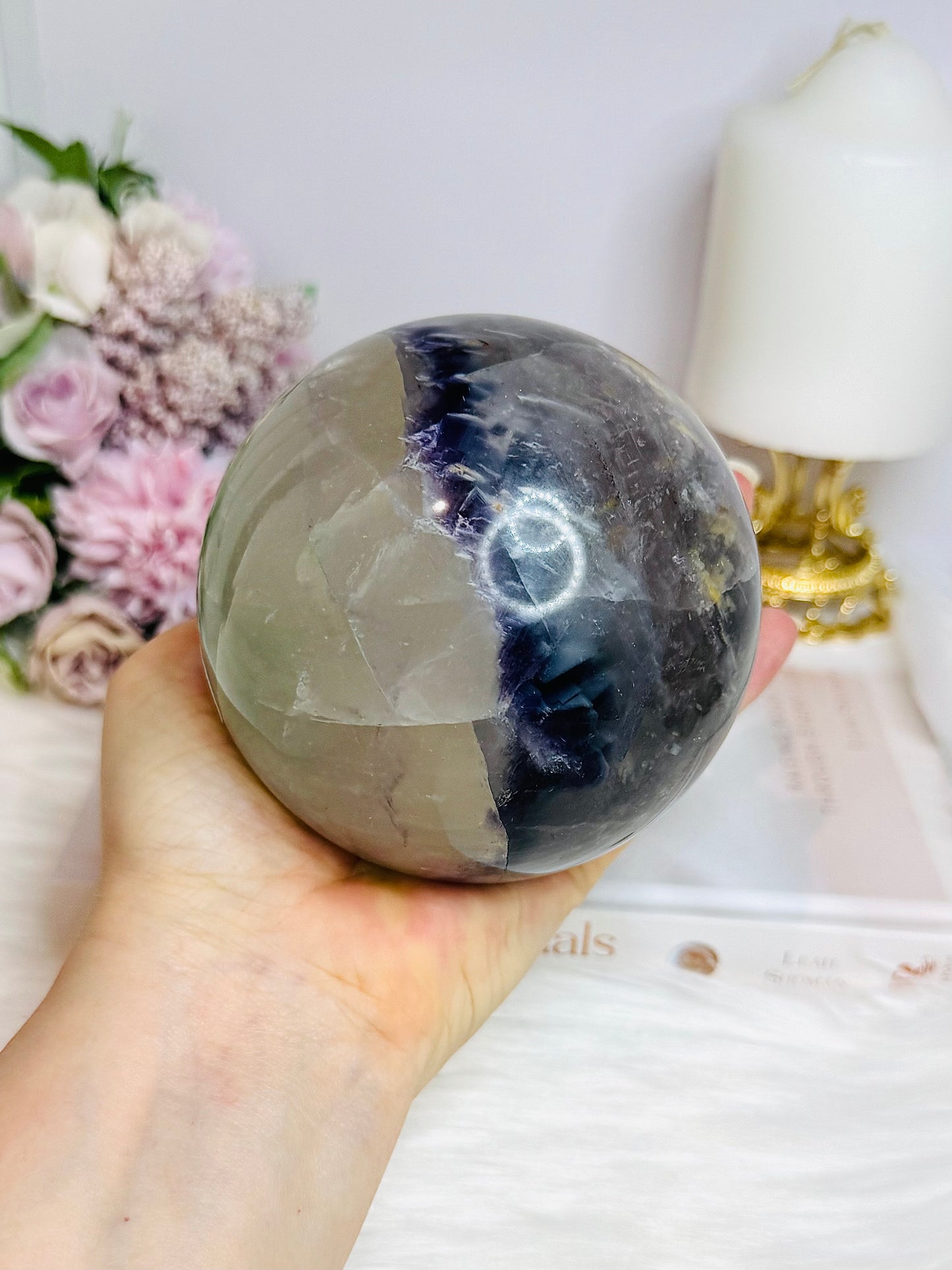 Large Blue Purple & Green Fluorite Sphere On Stand 1.5KG