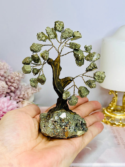 Natural Pyrite Carved Tree 14cm