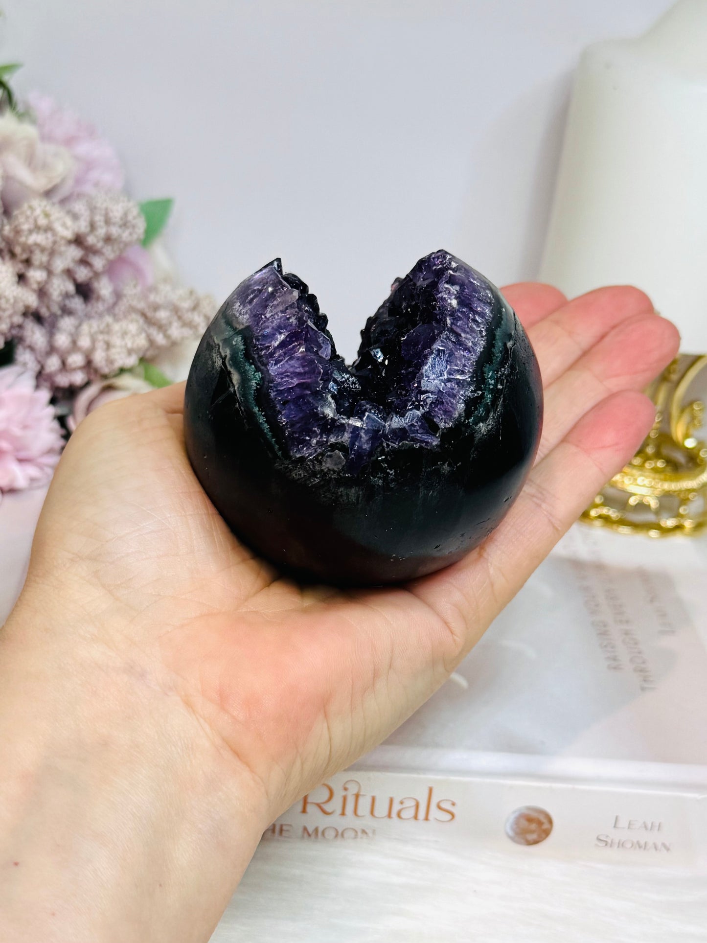 Large Druzy Amethyst Sphere on Stand 405g
