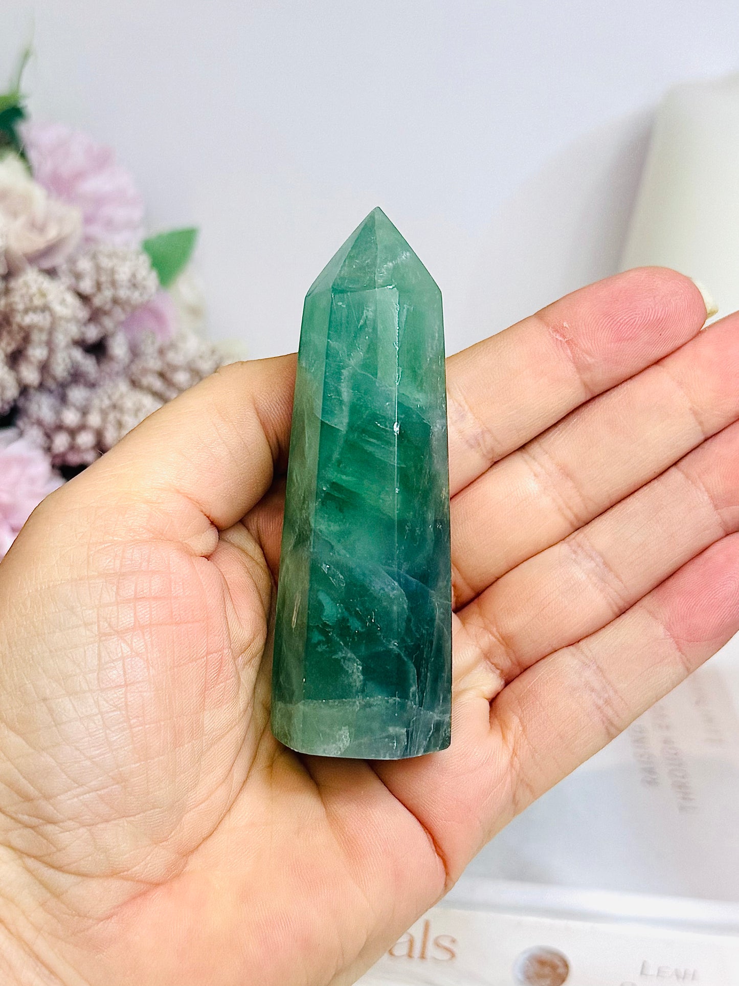 Green Fluorite Tower with Rainbows 8cm