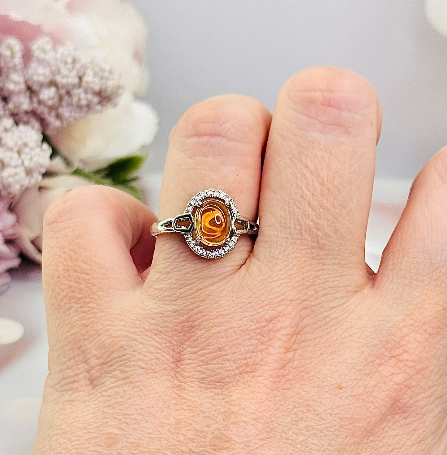 Beautiful Citrine Adjustable Silver Plated Ring In Gift Bag