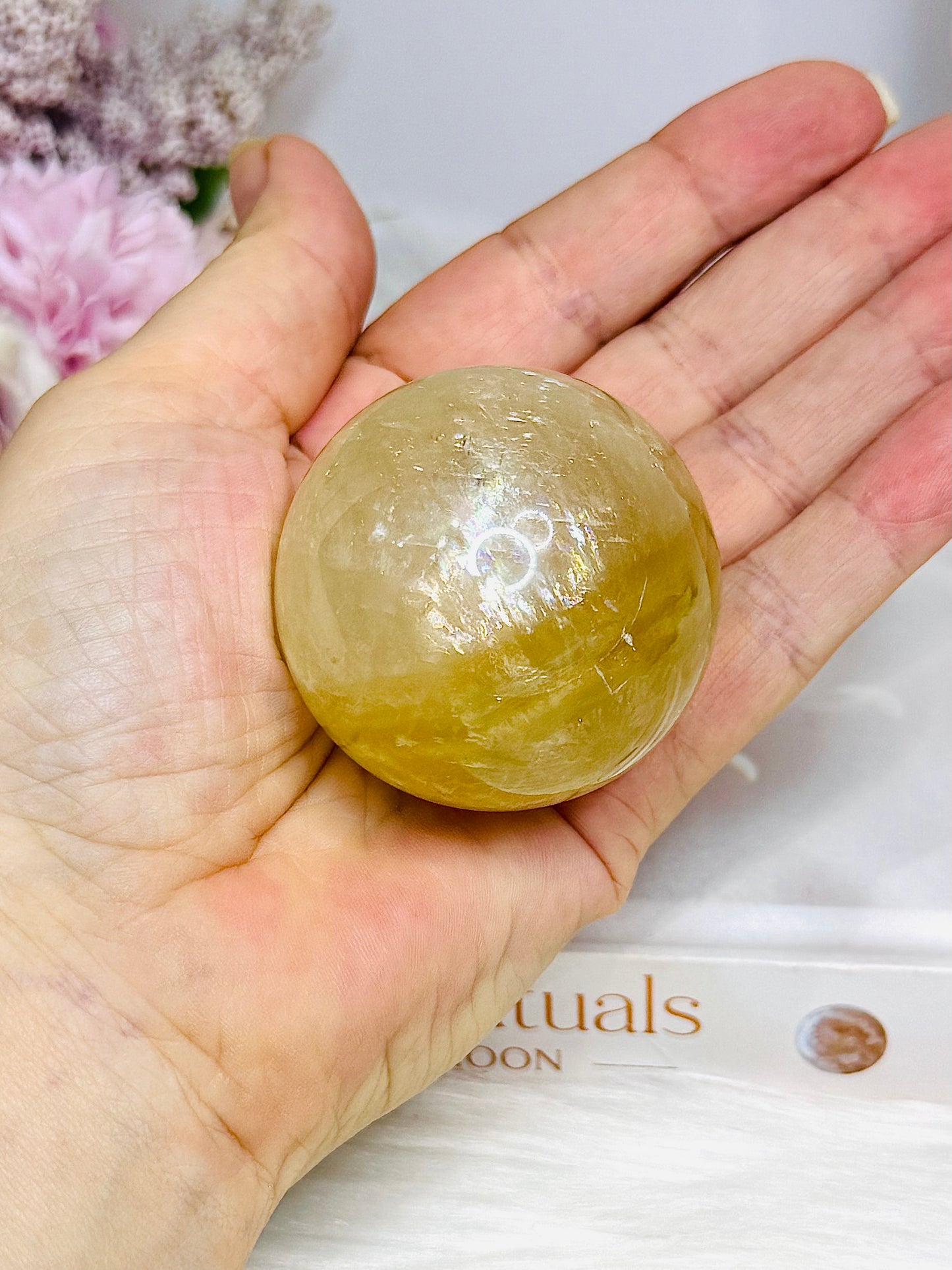 Golden Healer Sphere with Rainbows On Stand 163g