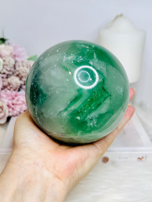 Huge Green Fluorite Sphere on Stand 1.95KG