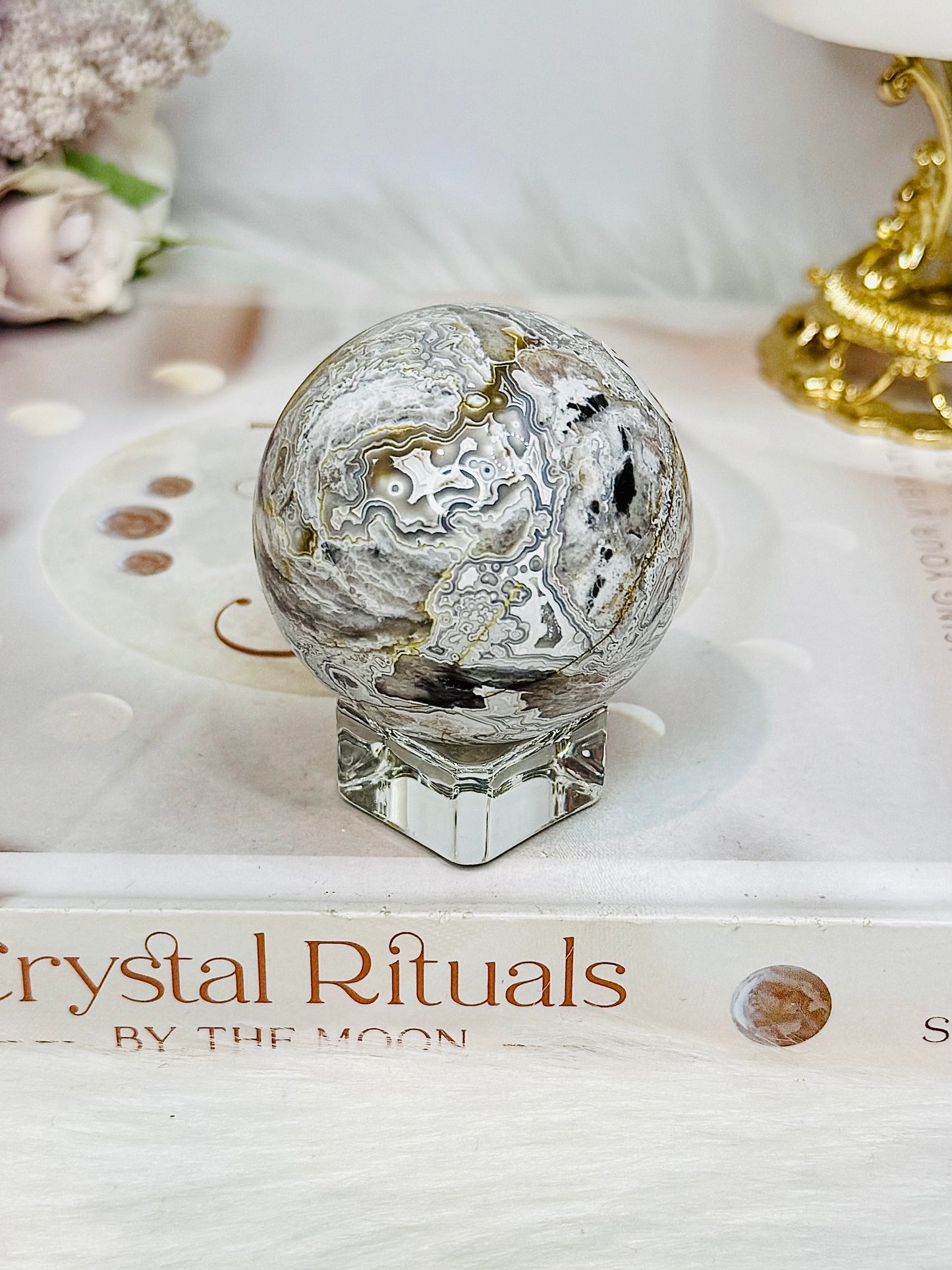 Mexican Lace Agate Sphere on Stand 162g